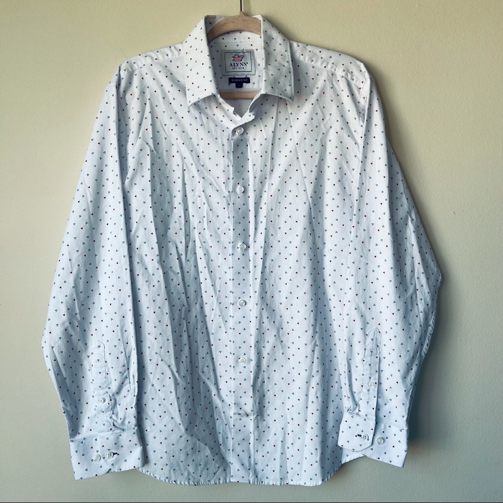 Alynn Percy White Cotton Classic Fit Casual Button Front Shirt Geometric Large